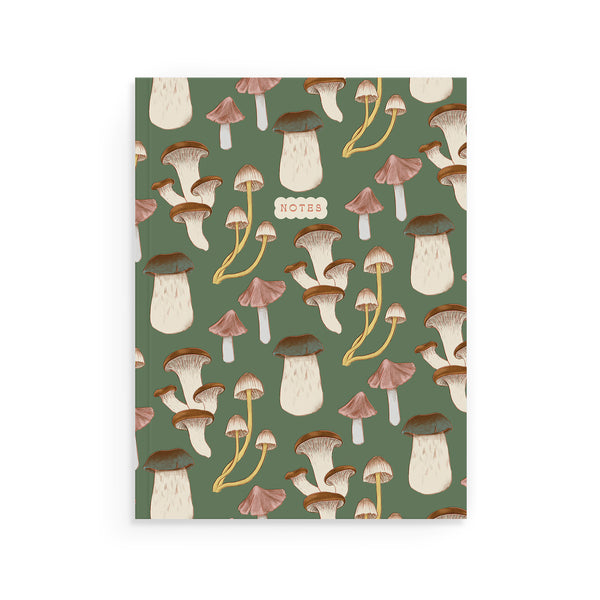 Mushroom Pattern Softcover Notebook - Green