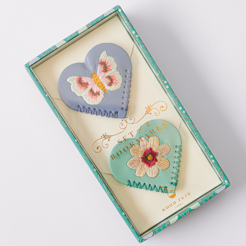Embroidered Hearts Corner Bookmark Set of 2