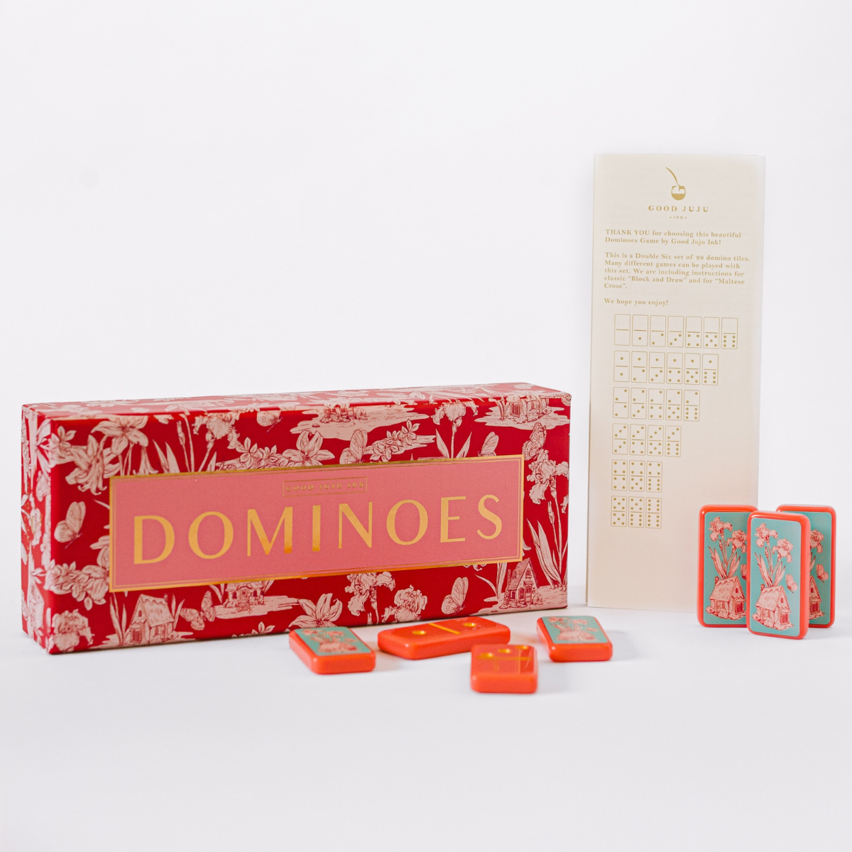 Fairy House Toile Domino Set | Colorful Illustrated Dominoes