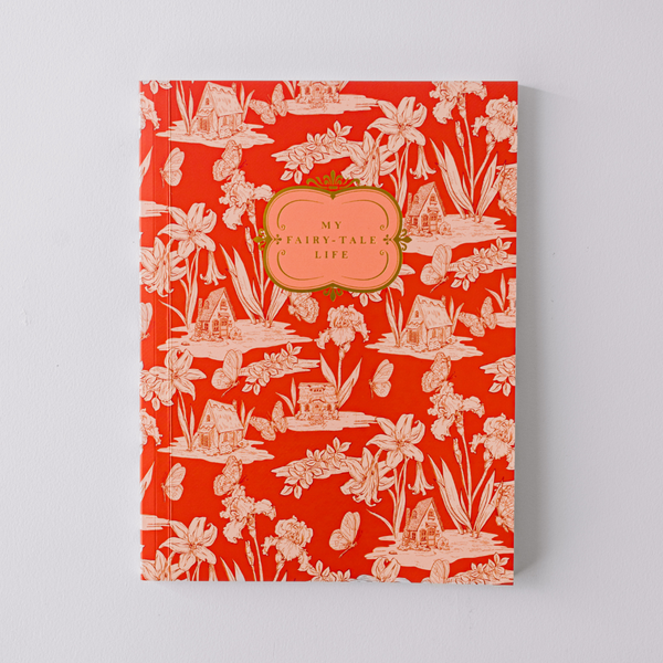 Fairy House Toile Softcover Notebook – Red