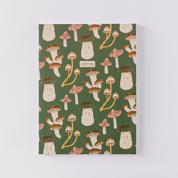 Mushroom Pattern Softcover Notebook - Green