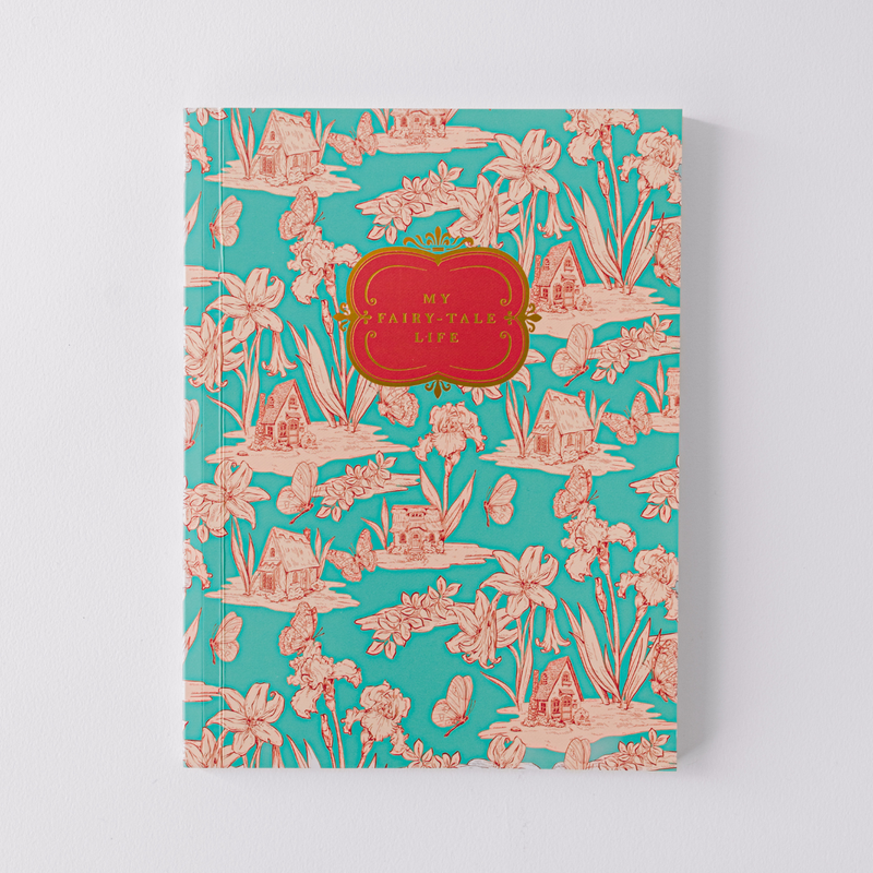 Fairy House Toile Softcover Notebook – Blue