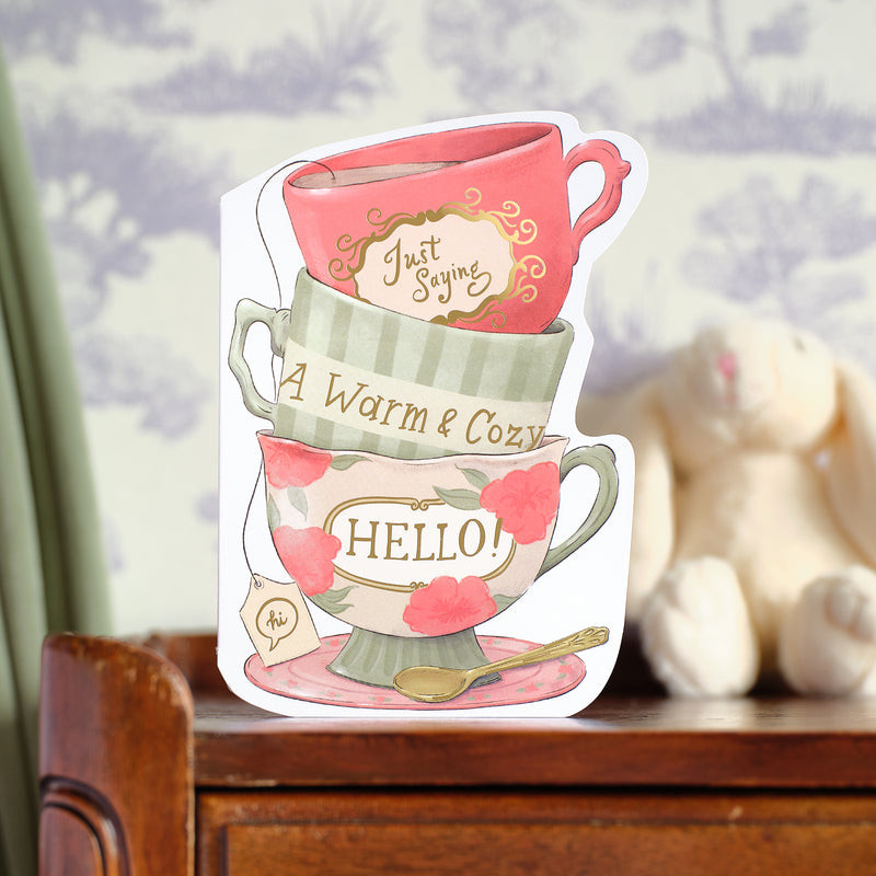 Cozy Hello Card | Die-Cut Teacup Greeting Card – Good Juju Ink