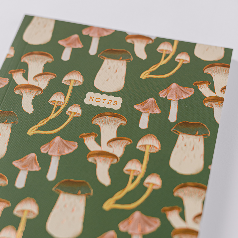 Mushroom Pattern Softcover Notebook - Green