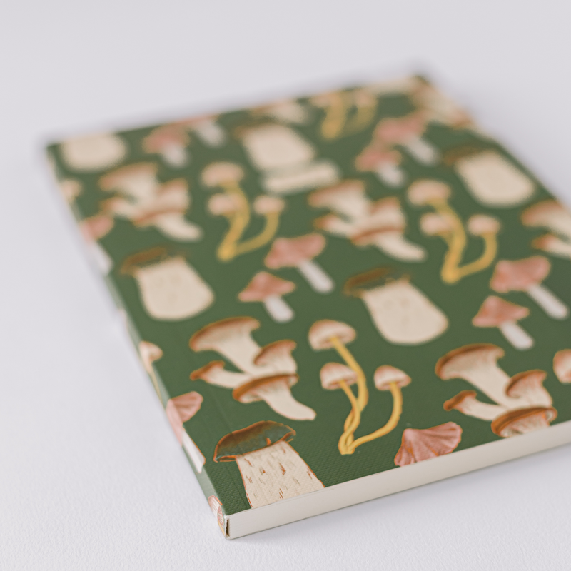 Mushroom Pattern Softcover Notebook - Green