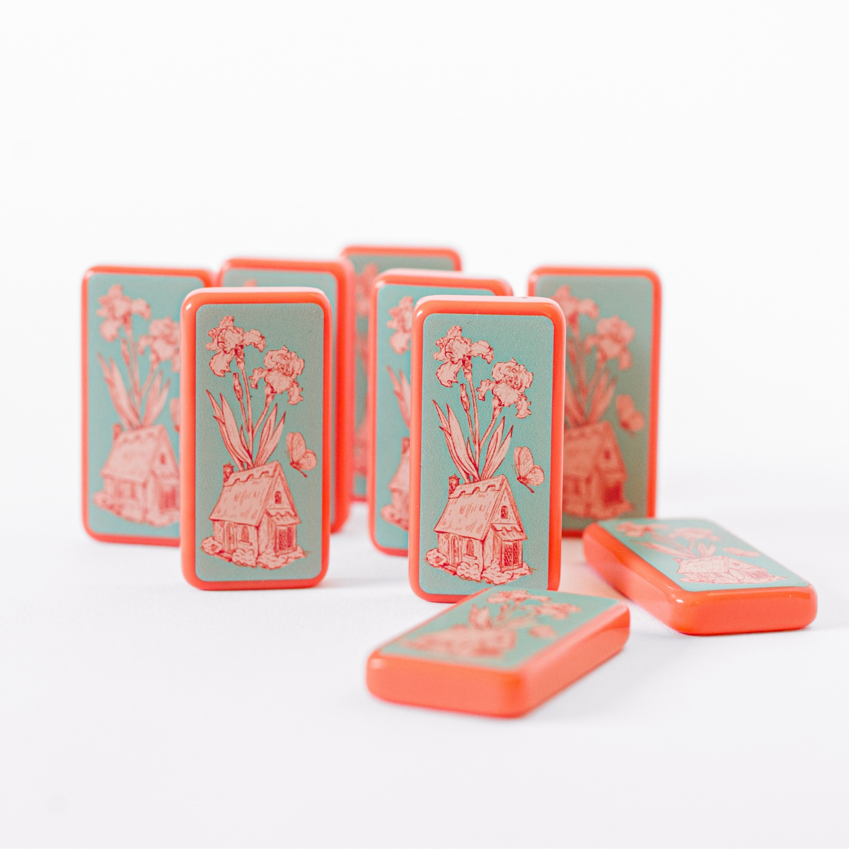 Fairy House Toile Domino Set | Colorful Illustrated Dominoes