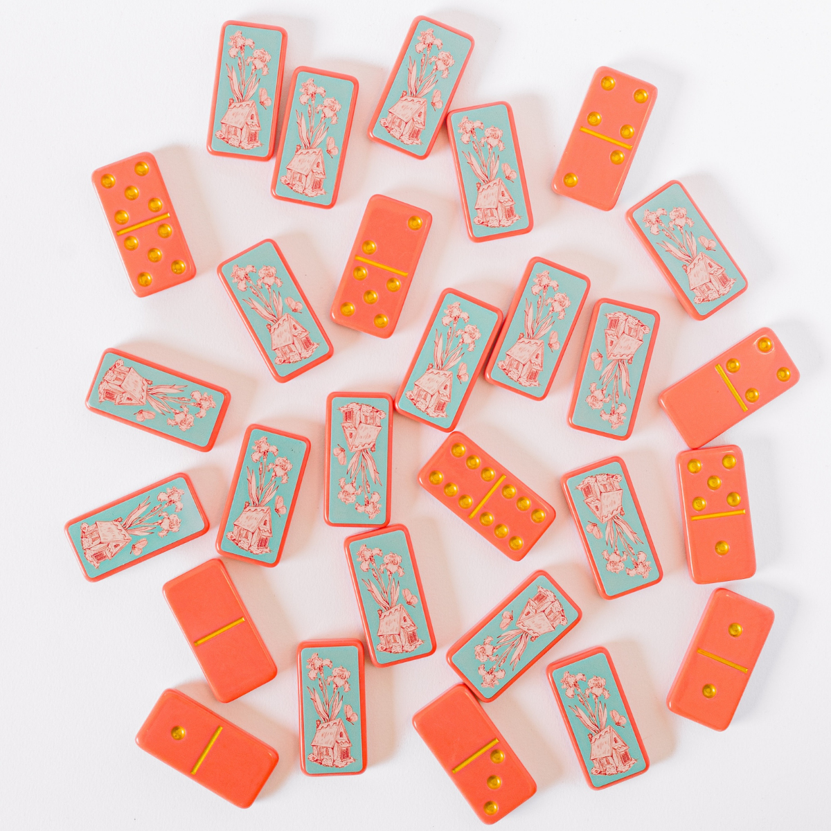 Fairy House Toile Domino Set | Colorful Illustrated Dominoes
