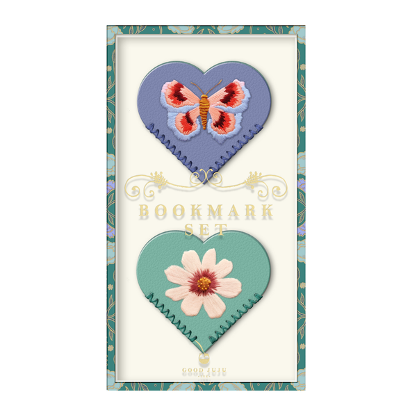 Embroidered Hearts Corner Bookmark Set of 2