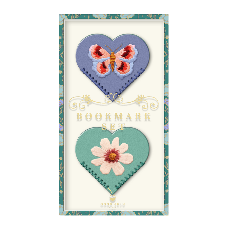 Embroidered Hearts Corner Bookmark Set of 2