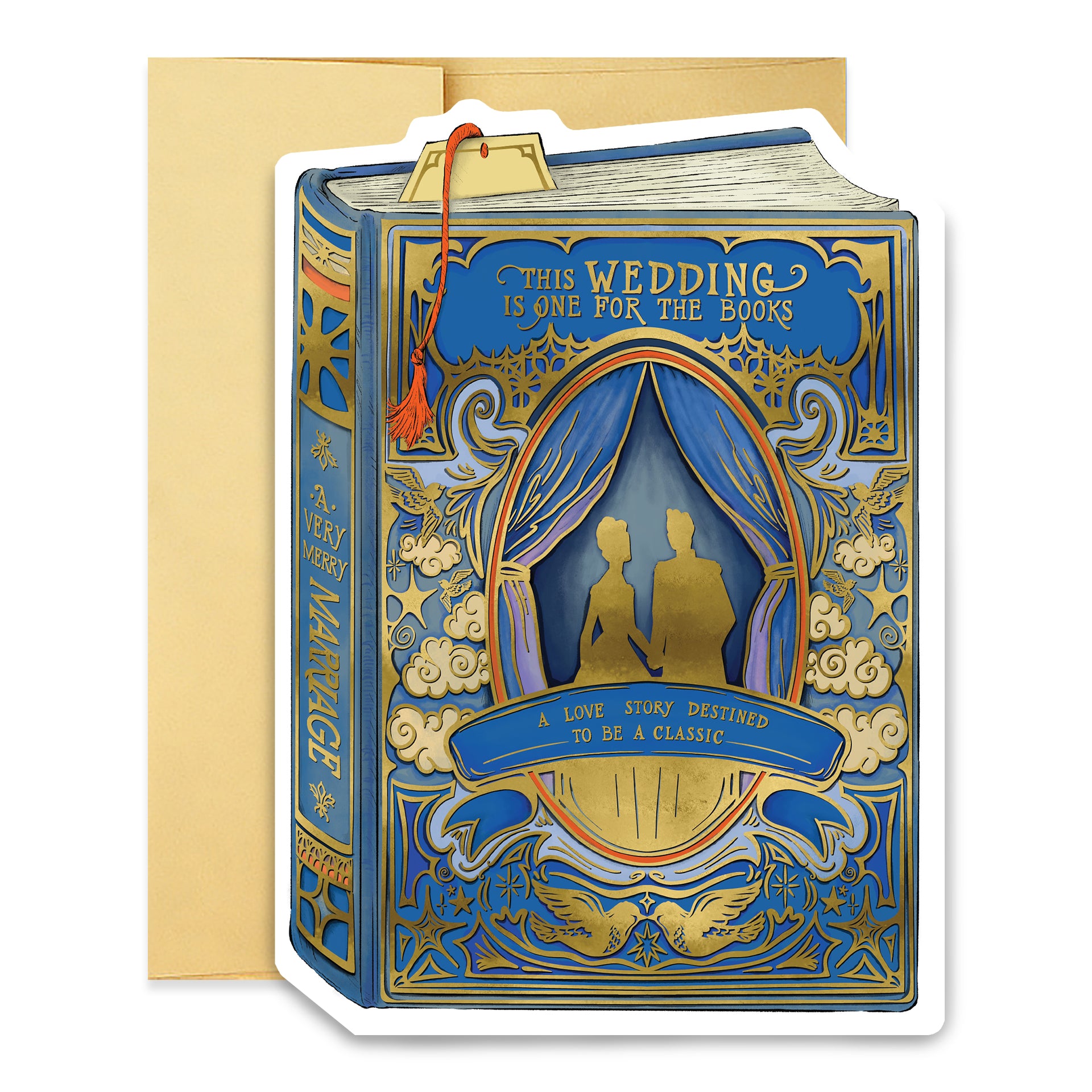 Wedding Book-Shaped Greeting Card – Vintage Blue Bride & Groom Design ...