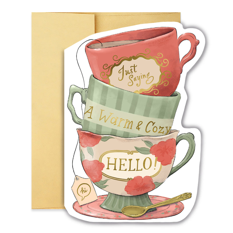 Cozy Hello Card | Die-Cut Teacup Greeting Card – Good Juju Ink