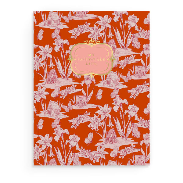 Fairy House Toile Softcover Notebook – Red