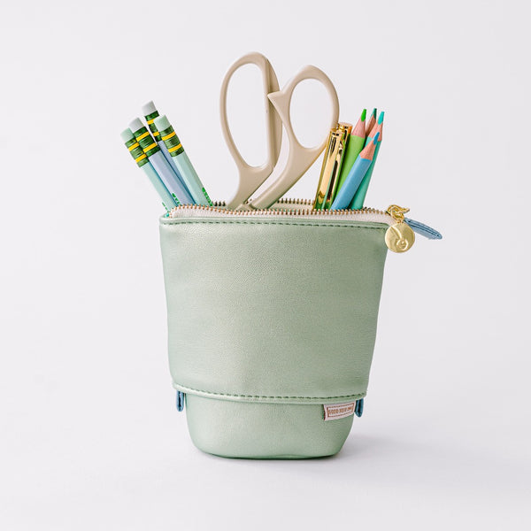 Luxe Standing Pencil Pouch - Metallic Seafoam Green