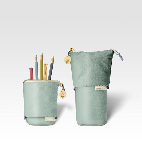 Luxe Standing Pencil Pouch - Metallic Seafoam Green