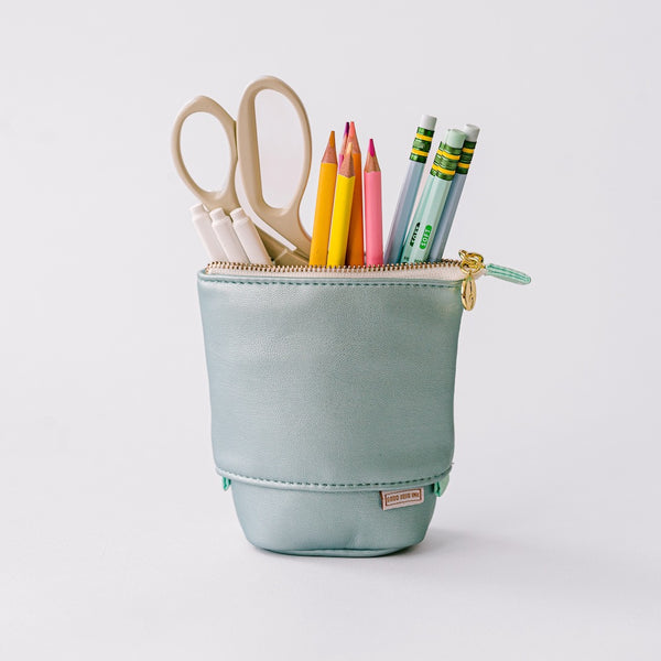 Luxe Standing Pencil Pouch - Metallic Sky Blue