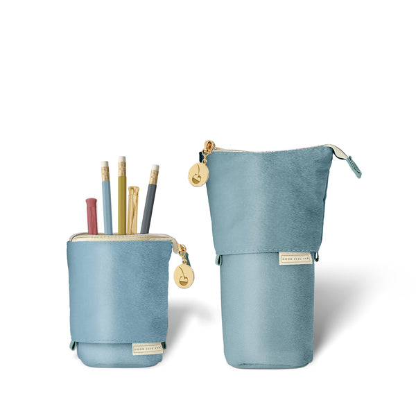 Luxe Standing Pencil Pouch - Metallic Sky Blue