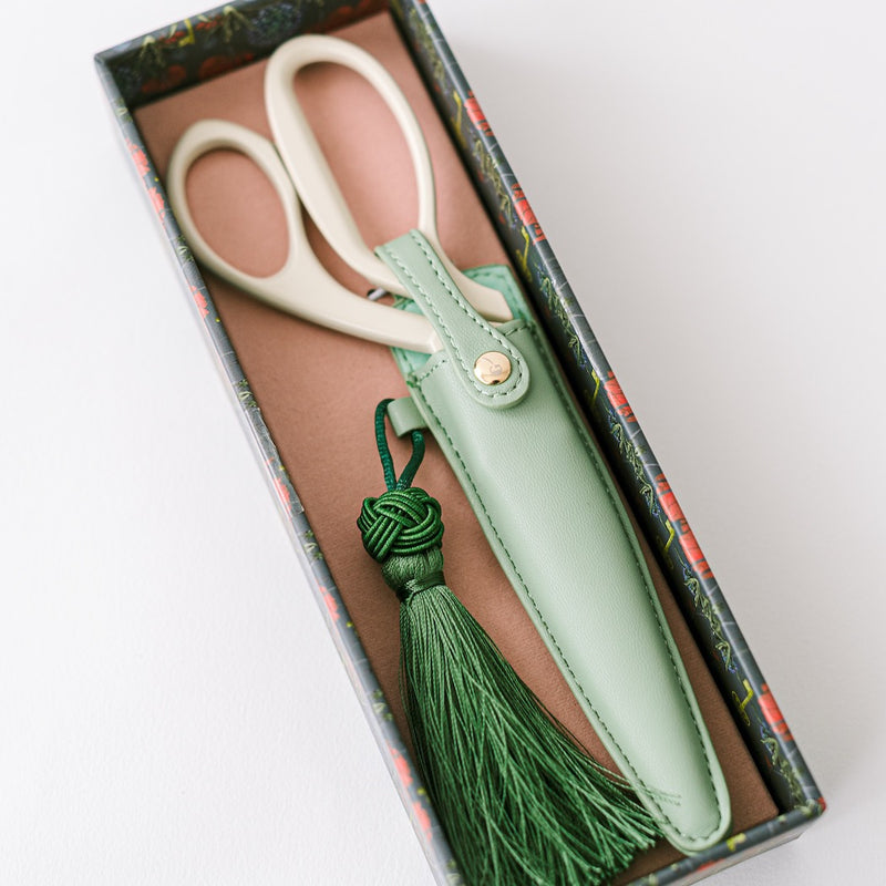 Ivory and Gold Heirloom Scissors - Sage Green Case