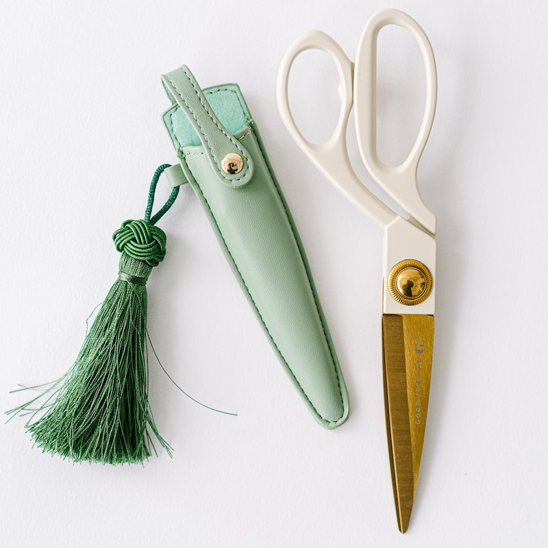 Pastel Painted Metal Crafting Scissors W/ Gold Details Tassel Charm 7-3/4  Gray Taupe / Mint Green / Blush Pink 