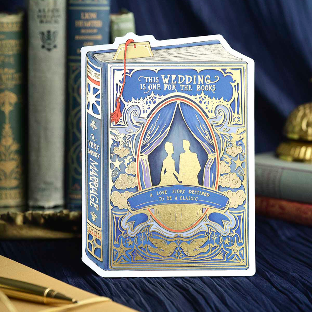 Wedding Book-Shaped Greeting Card – Vintage Blue Bride & Groom Design – Good Juju Ink