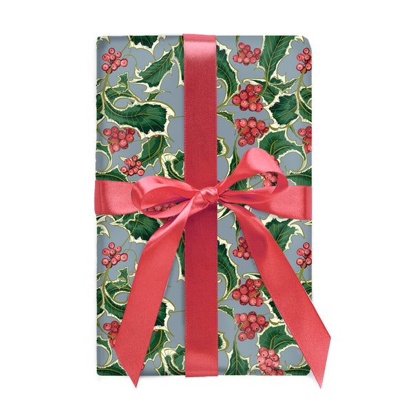 Gray Enchanted Holly Gift Wrap